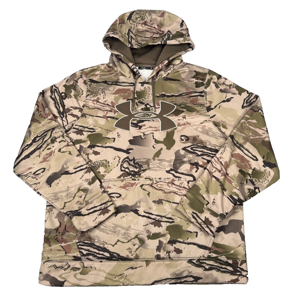 Under Armour Hoodie Mens L Camo Big Logo Loose Hunting Fleece Pullover Gorpcore